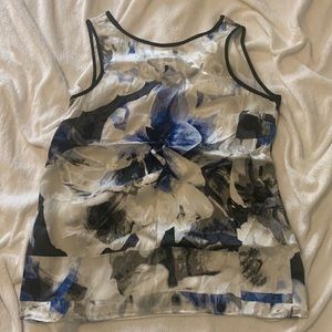 WHBM Silk Abstract Floral Sleeveless Blouse, XXS